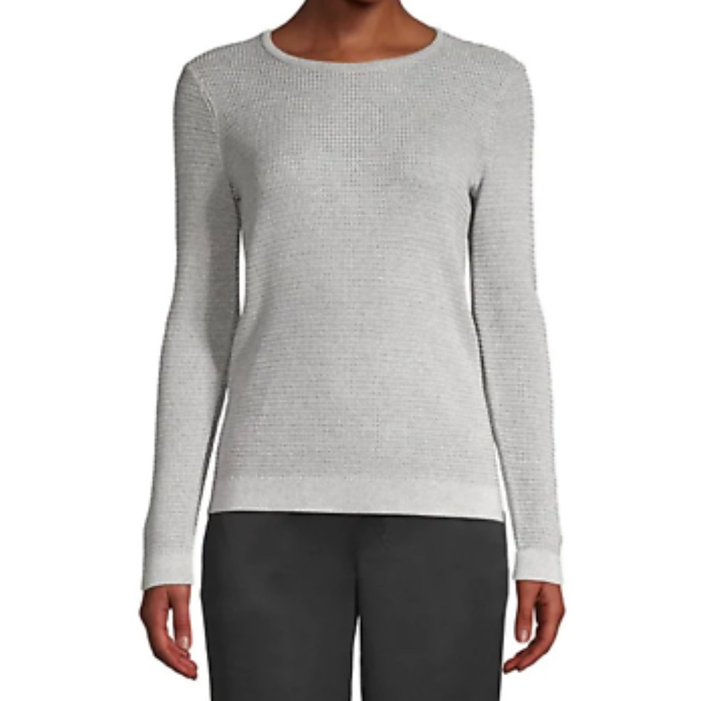 NWT Eileen Fisher Metallic Merino Wool-Blend Sweater in Gray